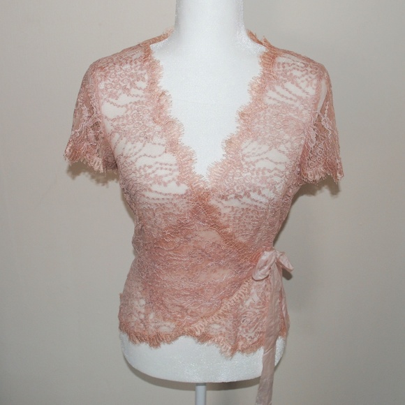 Rebecca Taylor Tops - Rebecca Taylor Pink Lace Wrap V-neck Top